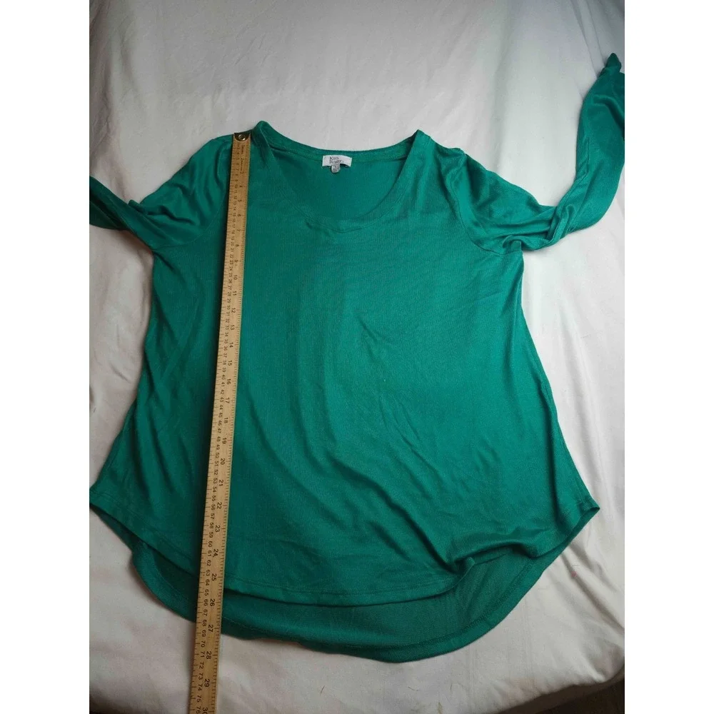 Kim Rogers Intimates Pajama Top Women L Green Knit Soft Cozy Stretch Lightweight